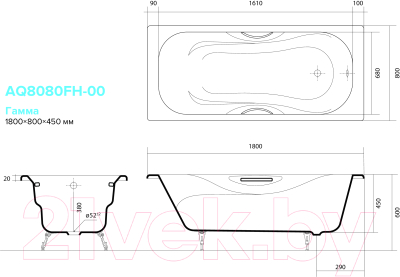 Ванна чугунная Aquatek Гамма 180x80 / AQ8080F-00