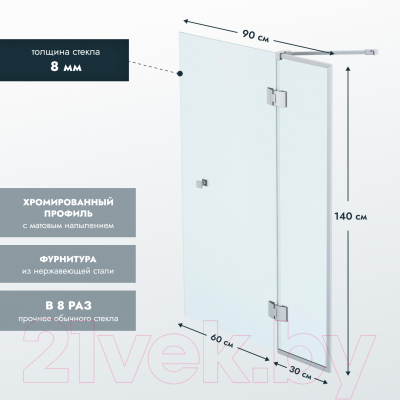 Стеклянная шторка для ванны Benetto BEN401 SL C