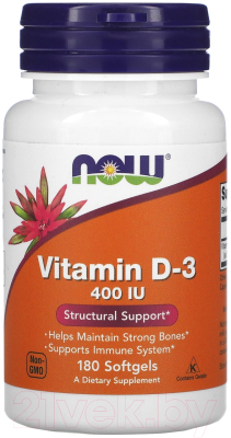 Витамин NOW Foods D3 10 мкг 400 IU / NOW-00364 - фото