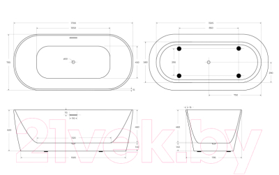 Ванна акриловая BelBagno BB415-1700-800