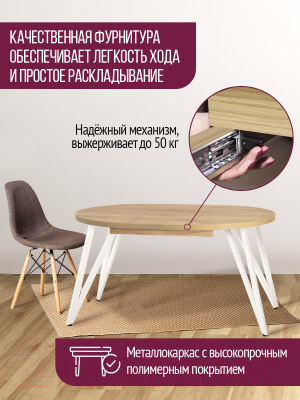 Обеденный стол Millwood Женева 3 Л D100-140x100x76 (дуб золотой Craft/металл белый)