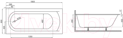 Ванна акриловая Polimat Classic Slim 180x80 / 00439 (с ножками)