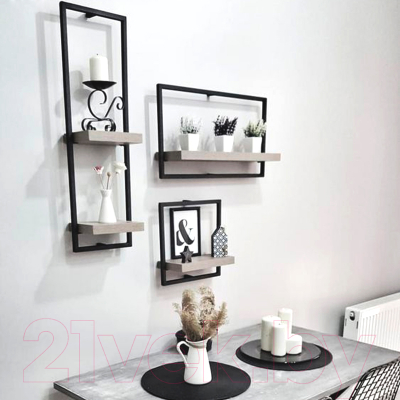 Полка Millwood Навесная каркасная 30x15x30 (дуб белый Craft/металл черный)