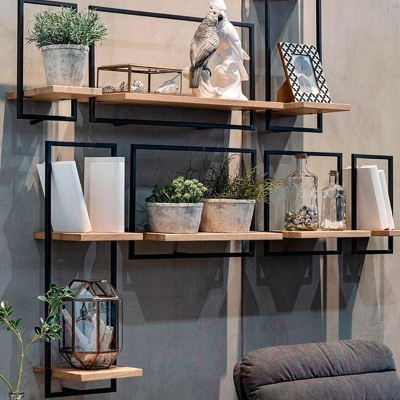 Полка Millwood Навесная каркасная 30x15x70 (дуб золотой Craft/металл черный)