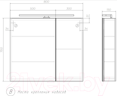 Шкаф с зеркалом для ванной Vigo Plaza 800