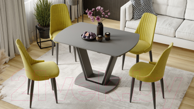 Обеденный стол ТриЯ Дели тип 2 (серый софт/стекло матовое серое)