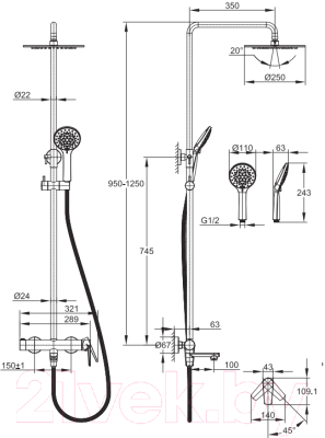 Душевая система со смесителем Cersanit Moduo 64088 / 64314
