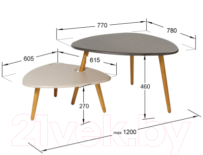 Комплект журнальных столиков Мебелик Стилгрей
