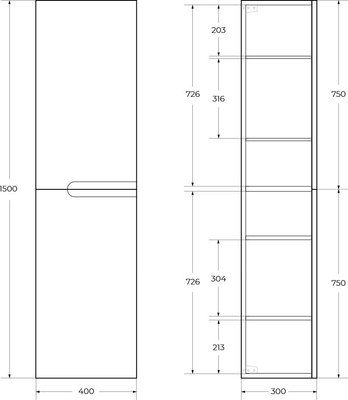Шкаф-пенал для ванной Cezares DUET-1500-2A-SC-SPF-P