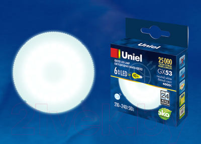 Лампа Uniel LED-GX53-6W/NW/GX53/FR PLZ01WH / UL-00001669