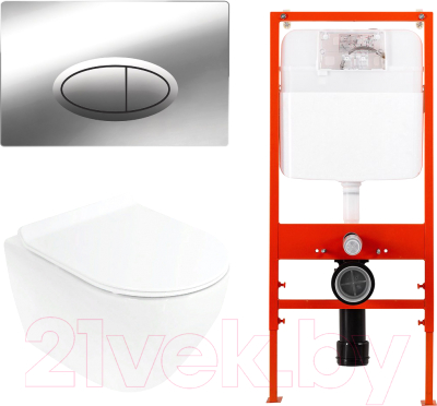 Унитаз подвесной с инсталляцией BelBagno CZR-513-TH-R/CZR2316SC/BB026/BB051CR - фото