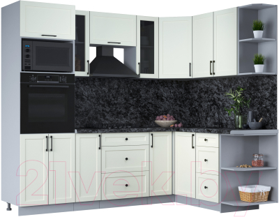 Кухонный гарнитур Интерлиния Тренд 1.68x2.4 ВТ правая (белый/белый/кастилло темный) - фото