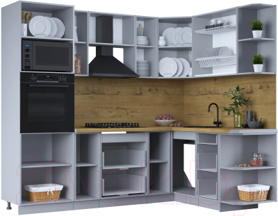 Кухонный гарнитур Интерлиния Тренд 1.68x2.4 ВТ правая (белый/белый/кастилло темный)