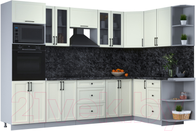 Кухонный гарнитур Интерлиния Тренд 1.68x3.0 ВТ правая (белый/белый/кастилло темный) - фото