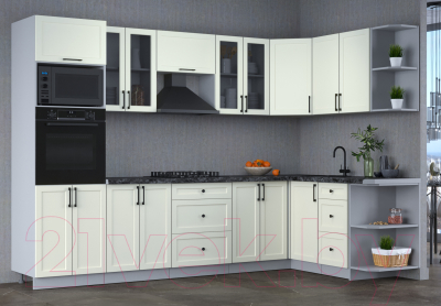 Кухонный гарнитур Интерлиния Тренд 1.68x3.0 ВТ правая (белый/белый/кастилло темный)