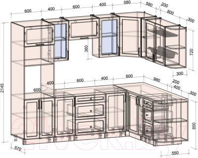 Готовая кухня Интерлиния Тренд 1.88x2.6 ВТ правая