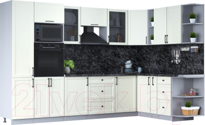 Кухонный гарнитур Интерлиния Тренд 1.88x3.2 ВТ правая (белый/белый/кастилло темный) - фото