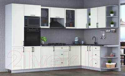 Кухонный гарнитур Интерлиния Тренд 1.88x3.2 ВТ правая (белый/белый/кастилло темный)