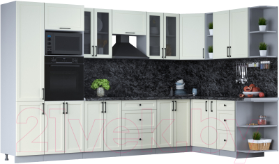 Кухонный гарнитур Интерлиния Тренд 1.88x3.4 ВТ правая (белый/белый/кастилло темный) - фото