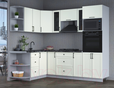 Кухонный гарнитур Интерлиния Тренд 1.68x2.4 ВТ левая (белый/белый/кастилло темный)