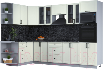 Кухонный гарнитур Интерлиния Тренд 1.68x3.0 ВТ левая (белый/белый/кастилло темный) - фото