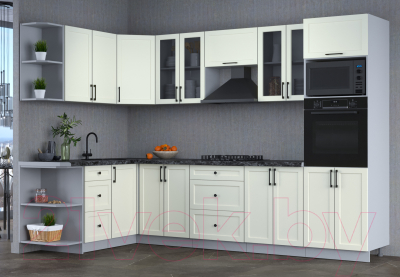 Кухонный гарнитур Интерлиния Тренд 1.68x3.0 ВТ левая (белый/белый/кастилло темный)