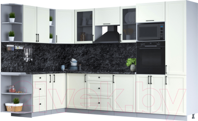 Кухонный гарнитур Интерлиния Тренд 1.88x3.2 ВТ левая (белый/белый/кастилло темный) - фото