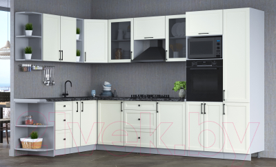 Кухонный гарнитур Интерлиния Тренд 1.88x3.2 ВТ левая (белый/белый/кастилло темный)