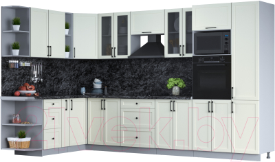 Кухонный гарнитур Интерлиния Тренд 1.88x3.4 ВТ левая (белый/белый/кастилло темный) - фото