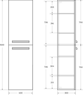 Шкаф-пенал для ванной Cezares ECO-1500-2A-SC-GR-P
