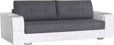 Диван DiArt Бруклин (рогожка/кожзам Ravena Grafit/Marvel White/накладки МДФ крафт) - фото