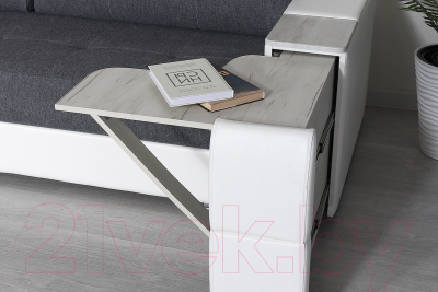 Диван DiArt Бруклин (рогожка/кожзам Ravena Grafit/Marvel White/накладки МДФ крафт)