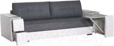Диван DiArt Бруклин (рогожка/кожзам Ravena Grafit/Marvel White/накладки МДФ крафт)