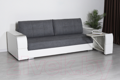 Диван DiArt Бруклин (рогожка/кожзам Ravena Grafit/Marvel White/накладки МДФ крафт)