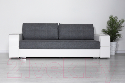 Диван DiArt Бруклин (рогожка/кожзам Ravena Grafit/Marvel White/накладки МДФ крафт)