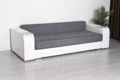 Диван DiArt Бруклин (рогожка/кожзам Ravena Grafit/Marvel White/накладки МДФ крафт)