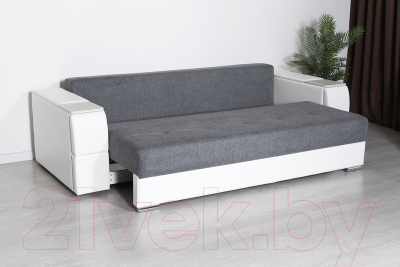 Диван DiArt Бруклин (рогожка/кожзам Ravena Grafit/Marvel White/накладки МДФ крафт)