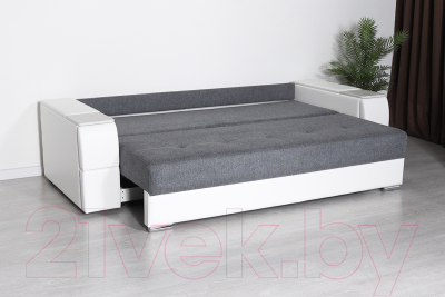 Диван DiArt Бруклин (рогожка/кожзам Ravena Grafit/Marvel White/накладки МДФ крафт)