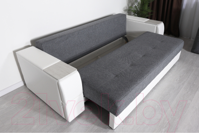 Диван DiArt Бруклин (рогожка/кожзам Ravena Grafit/Marvel White/накладки МДФ крафт)