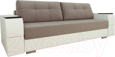 Диван DiArt Бруклин (велюр/кожзам Магия 10/Marvel White/накладки МДФ венге) - фото