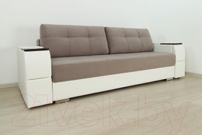 Диван DiArt Бруклин (велюр/кожзам Магия 10/Marvel White/накладки МДФ венге)