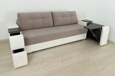 Диван DiArt Бруклин (велюр/кожзам Магия 10/Marvel White/накладки МДФ венге)
