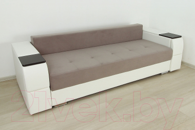 Диван DiArt Бруклин (велюр/кожзам Магия 10/Marvel White/накладки МДФ венге)