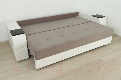 Диван DiArt Бруклин (велюр/кожзам Магия 10/Marvel White/накладки МДФ венге)