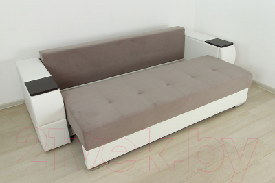 Диван DiArt Бруклин (велюр/кожзам Магия 10/Marvel White/накладки МДФ венге)