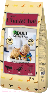 Сухой корм для кошек Chat&Chat Expert для взрослых кошек с говядиной и горохом (14кг) - фото