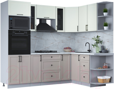 Кухонный гарнитур Интерлиния Тренд 1.68x2.4 ВТ правая (луна/белый/серый каспий) - фото