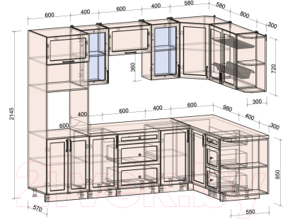 Готовая кухня Интерлиния Тренд 1.68x2.6 ВТ правая