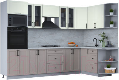 Кухонный гарнитур Интерлиния Тренд 1.68x3.0 ВТ правая (луна/белый/серый каспий) - фото