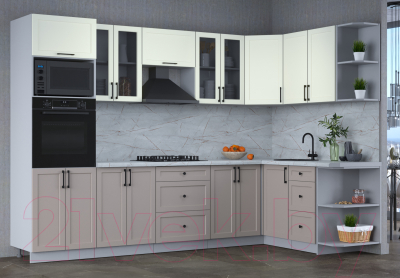 Кухонный гарнитур Интерлиния Тренд 1.68x3.0 ВТ правая (луна/белый/серый каспий)